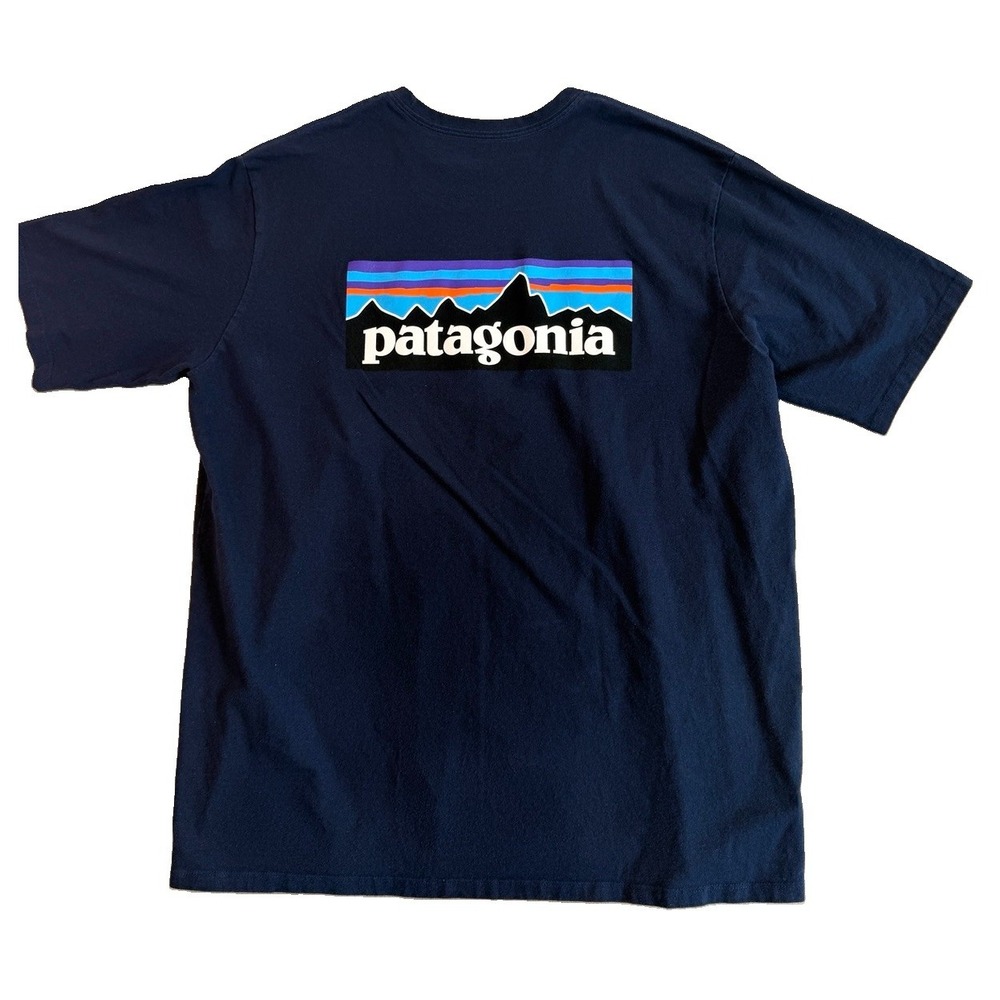 Patagonia P-6 Logo Responsibili Tee Navy Blue Graphic T-Shirt Men's Size XL